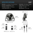 Detailed size and technical specifications diagram for the AC Infinity Cloudlift S14 fan – thegrowsuperstore.com