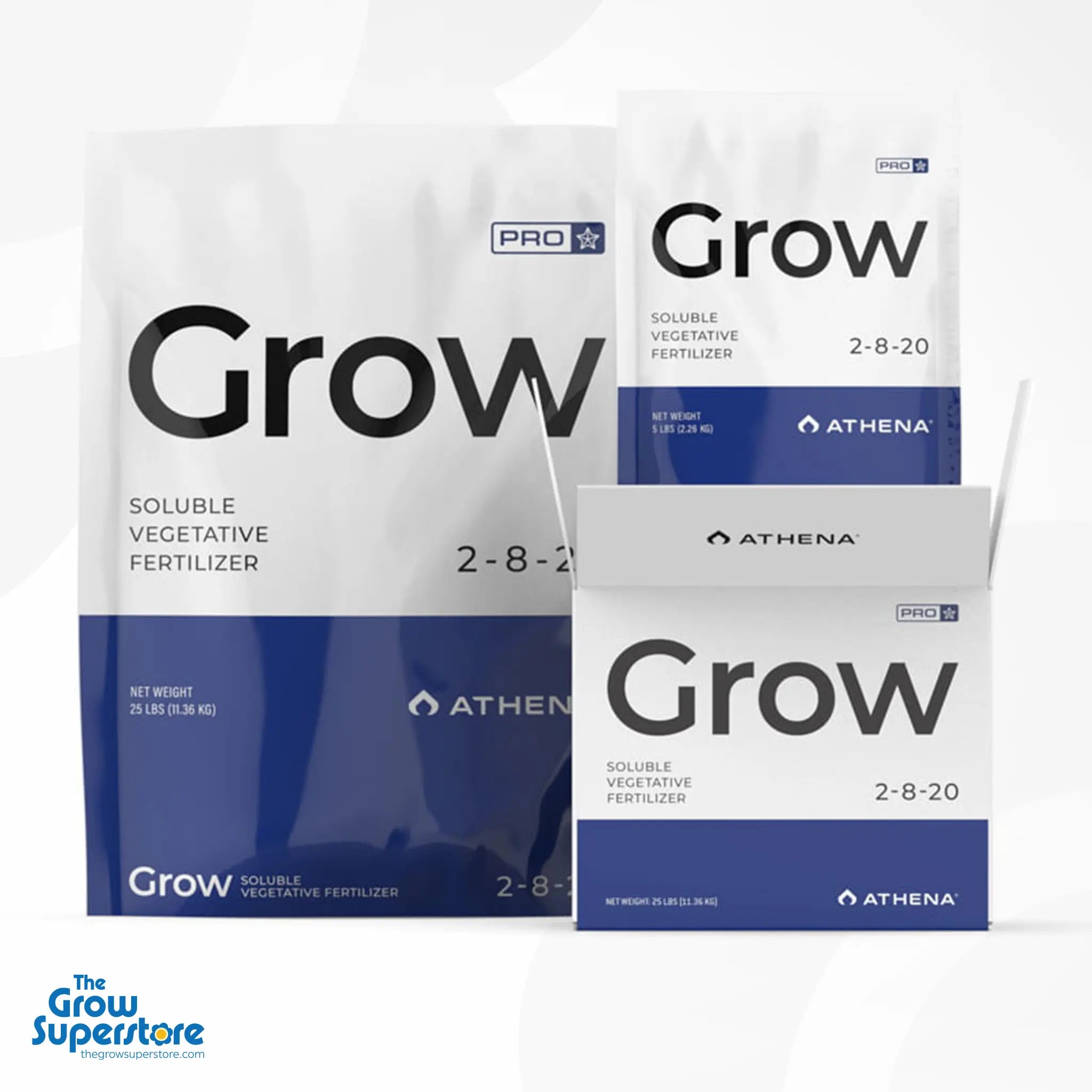 Assorted Athena Pro Grow packaging including 5 lb and 25 lb sizes with shipping sleeve – thegrowsuperstore.com