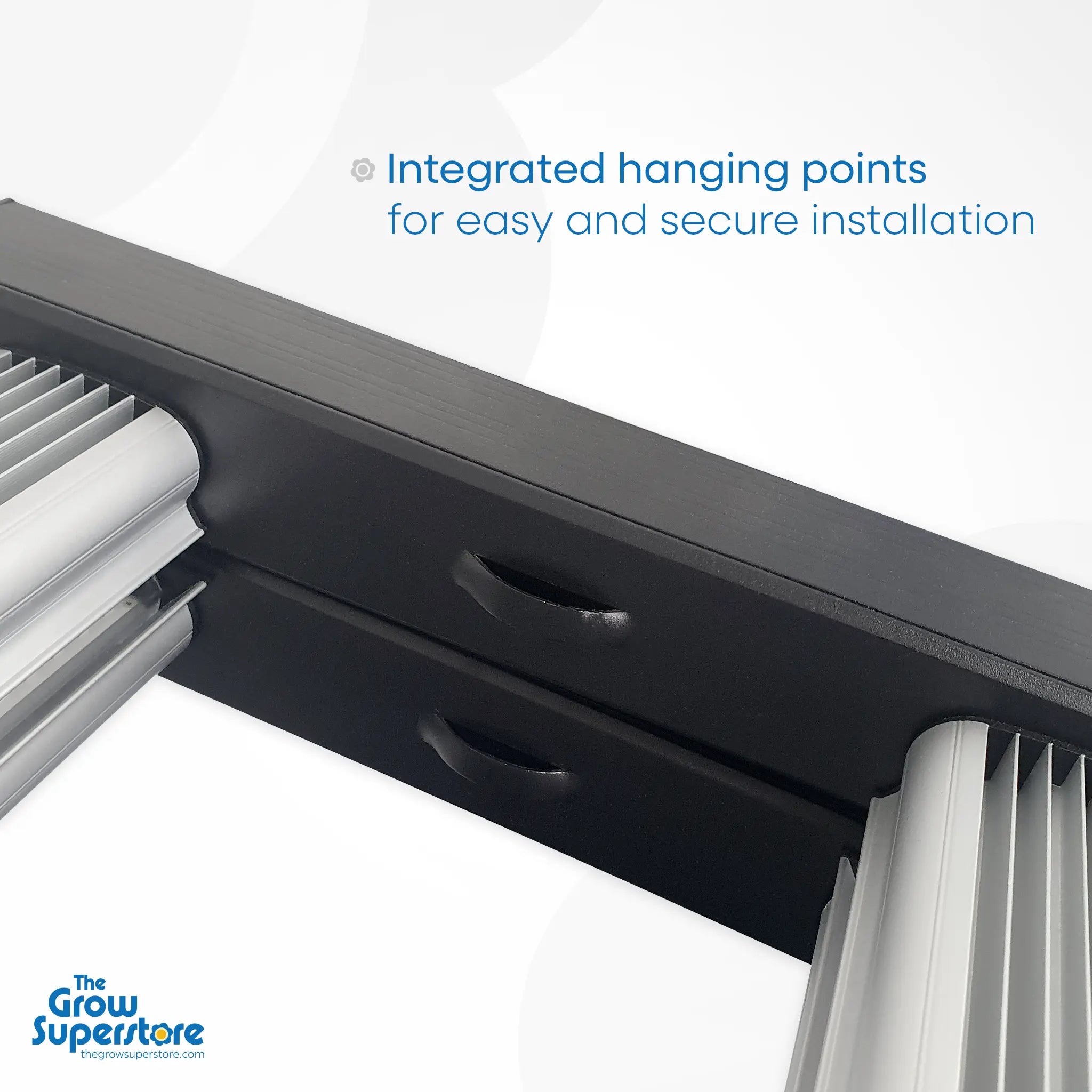 Close-up on the integrated hanging points on the central driver of the BRIGHT 720W LED light, designed for easy installation – thegrowsuperstore.com