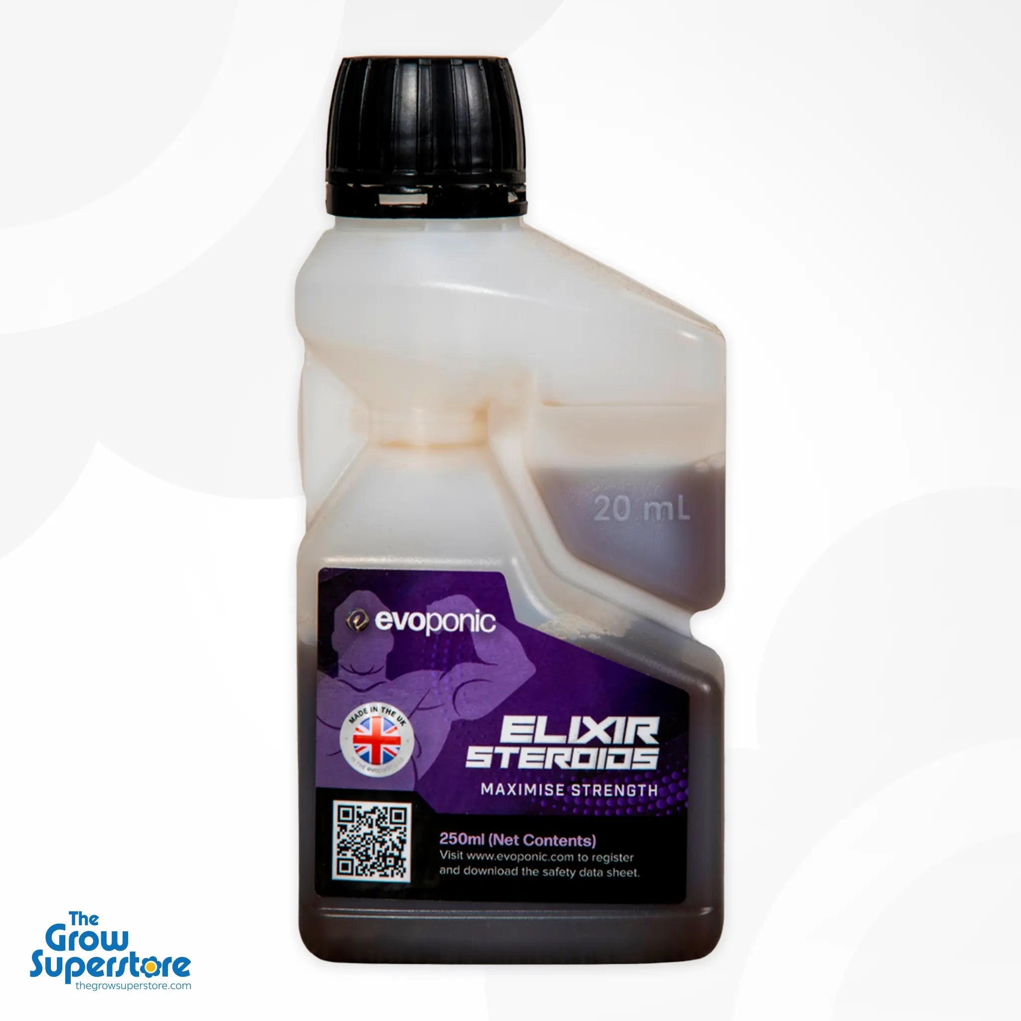 Evoponic Elixir Steroids 250 ml bottle with built-in 20 mL dosing chamber – thegrowsuperstore.com
