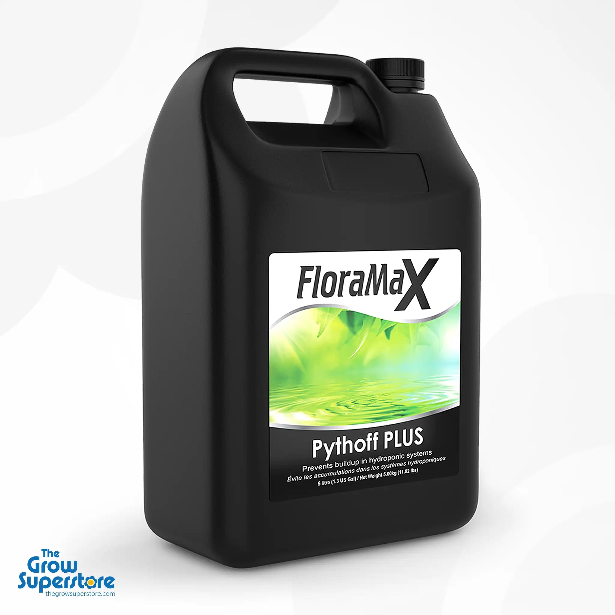 FloraMax Pythoff PLUS 5-litre container shown with label facing forward, ideal for commercial growers managing large hydroponic systems – thegrowsuperstore.com