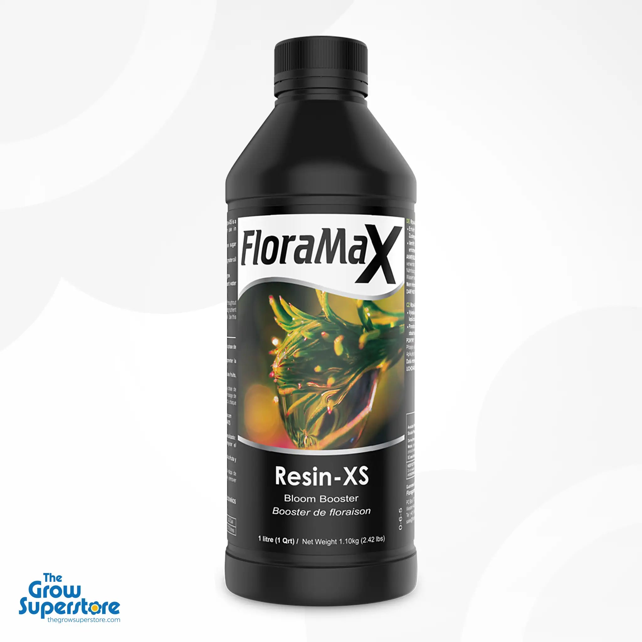 Front view of FloraMax Resin-XS 1L bottle – enhances resin production and terpene levels during bloom – thegrowsuperstore.com