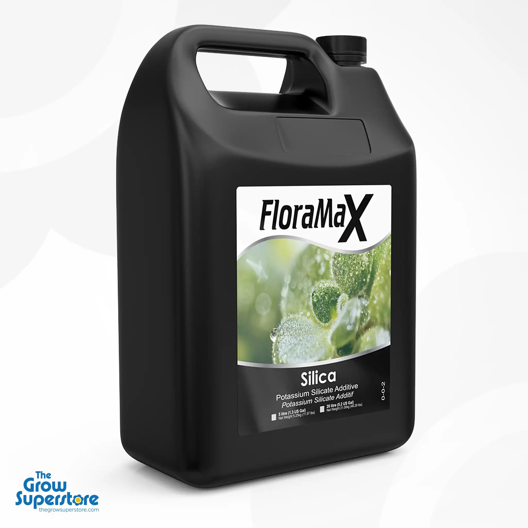 Detailed front label of FloraMax Silica 5L container – silica-based nutrient solution for indoor and hydroponic plants – thegrowsuperstore.com