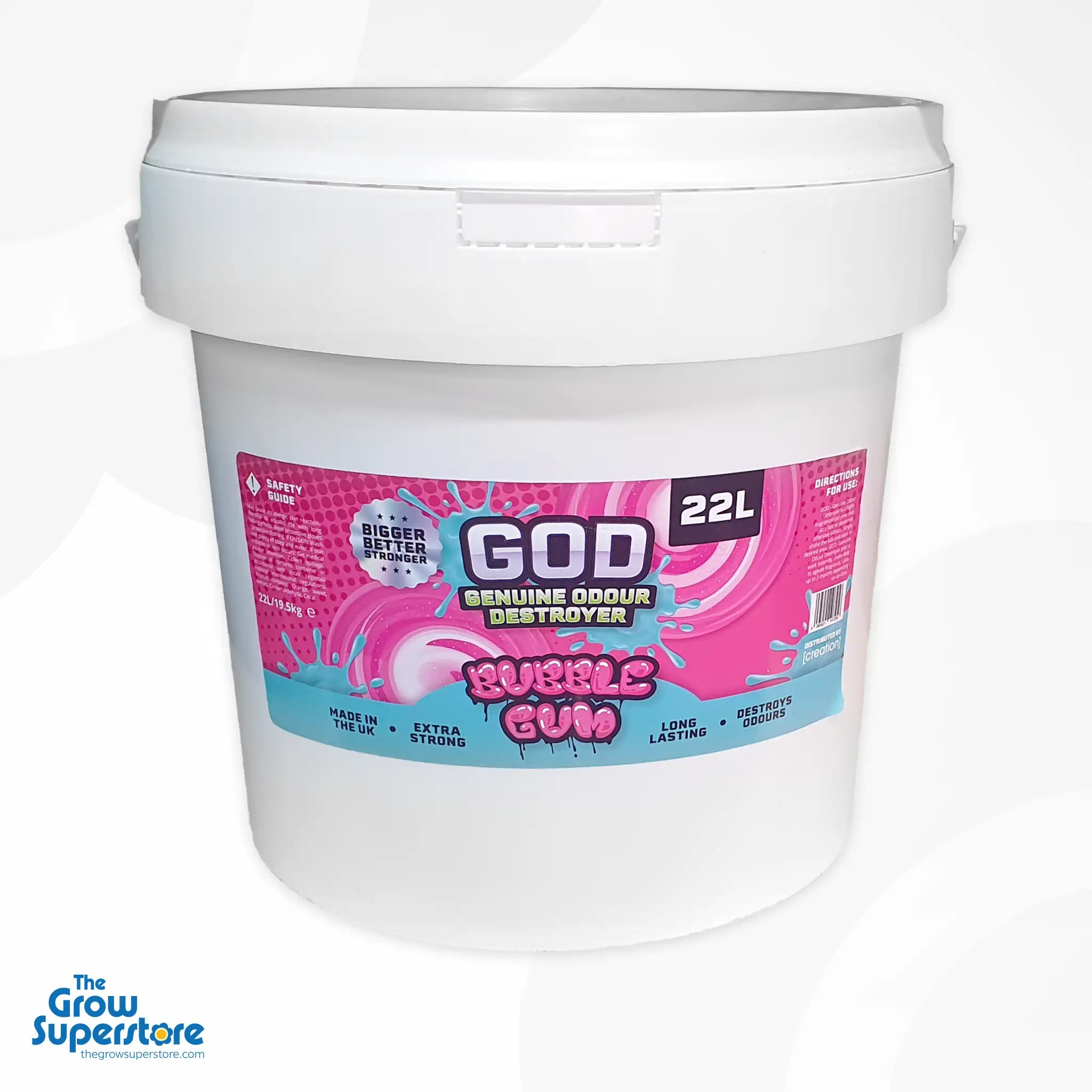 GOD Gel Bubble Gum 22L – Large-format odour eliminator for hydroponic grow spaces. Extra strong gel with bold bubblegum scent. The Grow Superstore – thegrowsuperstore.com