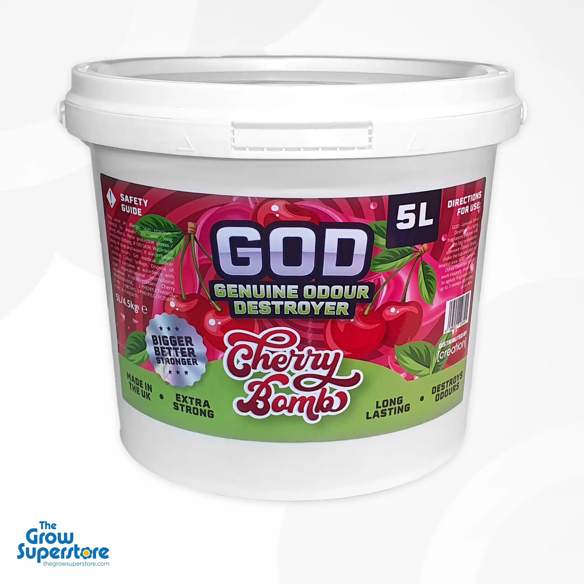 GOD Gel Cherry Bomb 5L – Professional odour control gel with cherry scent. Made in the UK. For grow rooms, indoor areas, and commercial spaces. Sold by The Grow Superstore – thegrowsuperstore.com