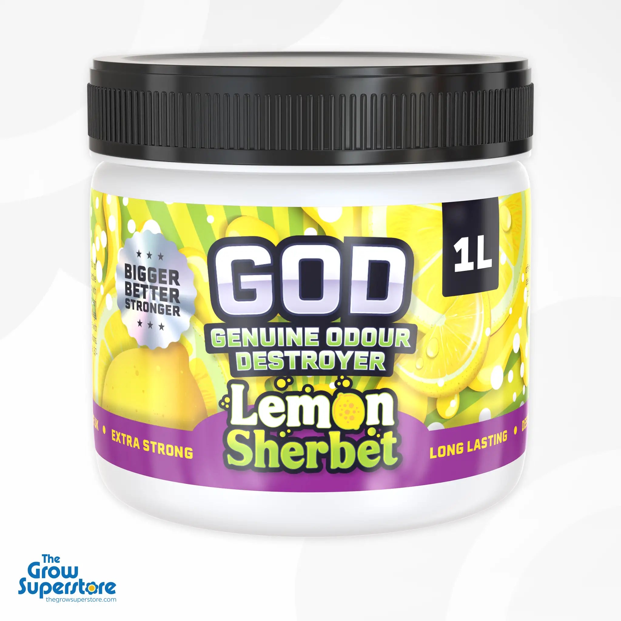 GOD Gel Lemon Sherbet 1L – Powerful odour neutraliser with zesty citrus fragrance. UK-made gel air freshener for grow rooms. The Grow Superstore – thegrowsuperstore.com