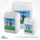 Moonshine Nutrient Enhancer shown in three sizes (500 mL, 1 L, and 5 L) promoting robust root growth. Available at The Grow Superstore – thegrowsuperstore.com