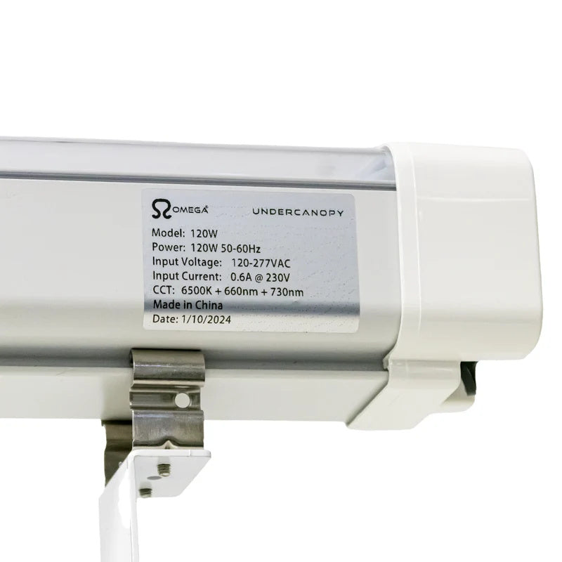 Omega 120W Under Canopy LED specification label and mounting bracket