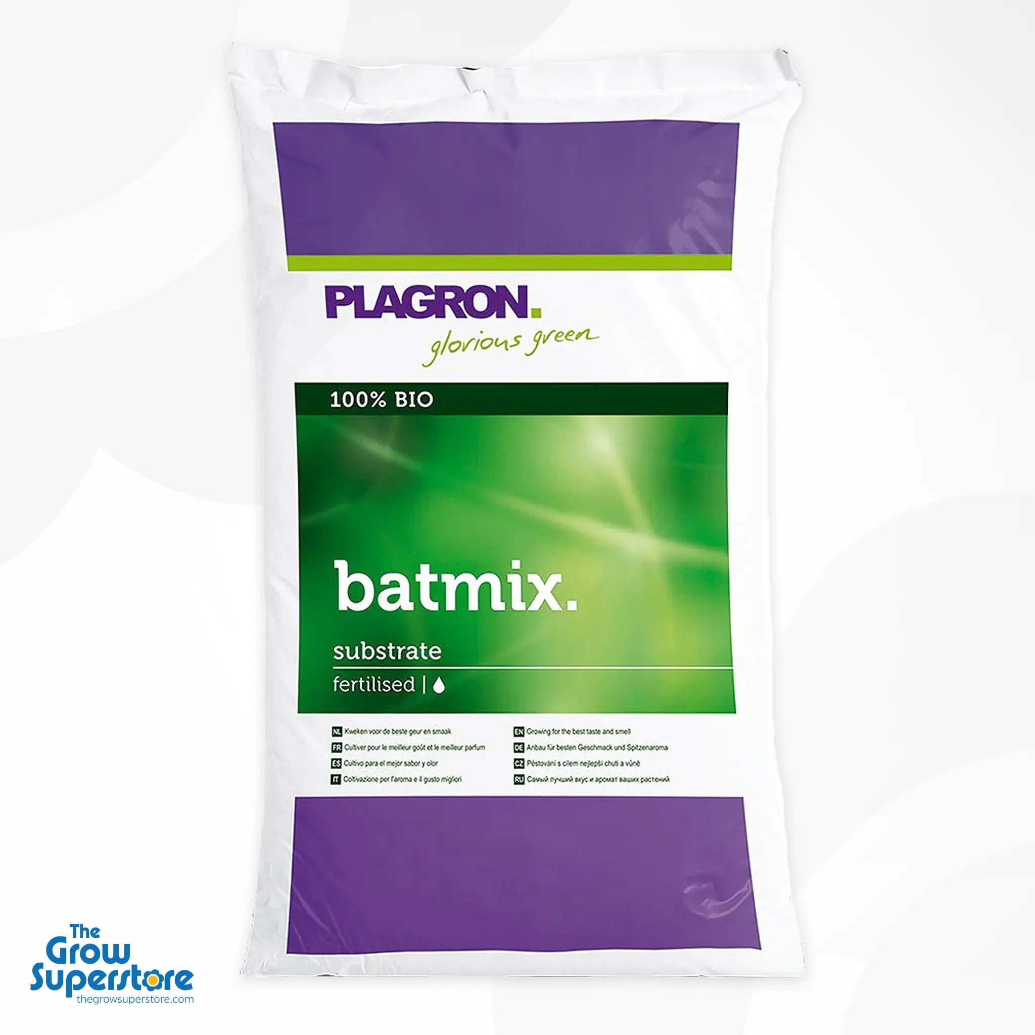 Plagron Batmix 50 L bag with purple and green branding – thegrowsuperstore.com
