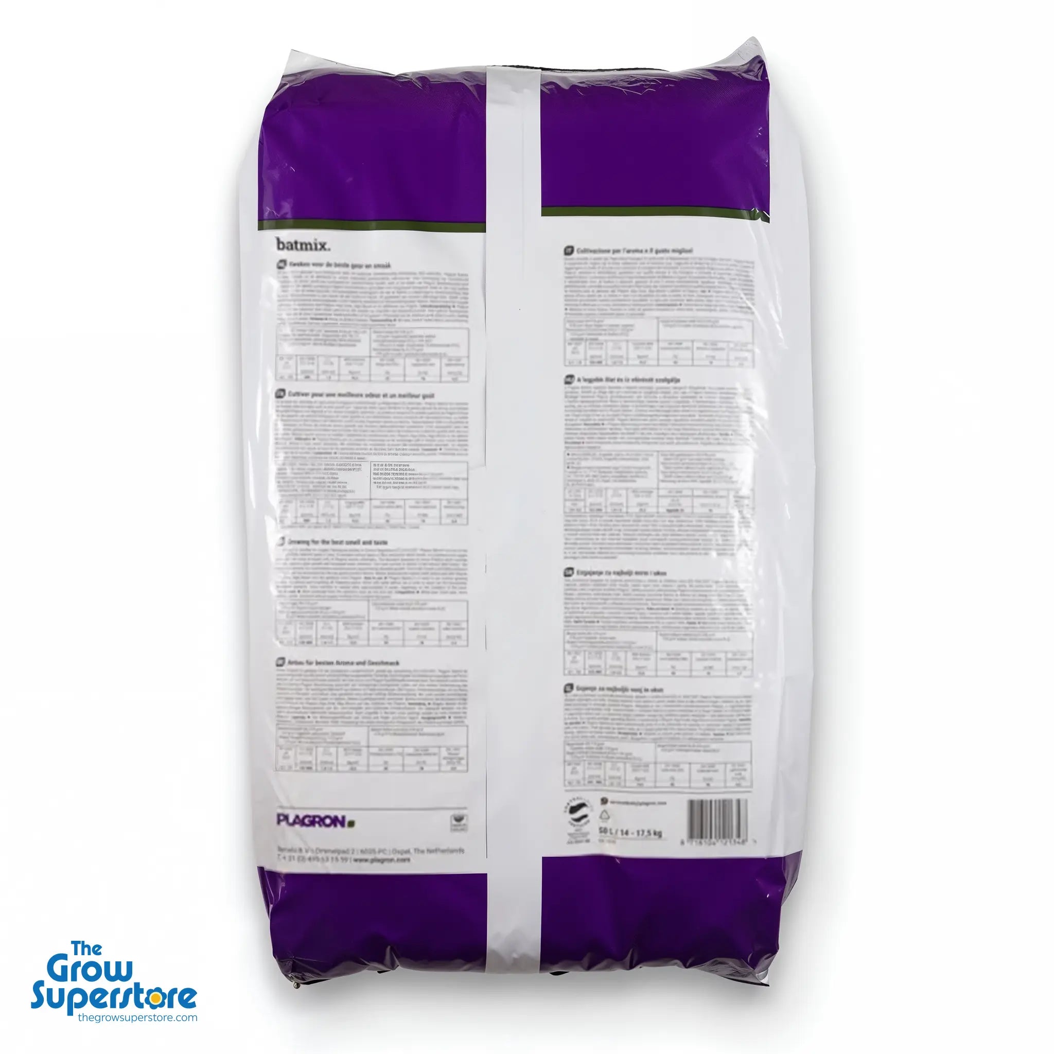 Back view of Plagron Batmix 50 L bag showing product information panel – thegrowsuperstore.com