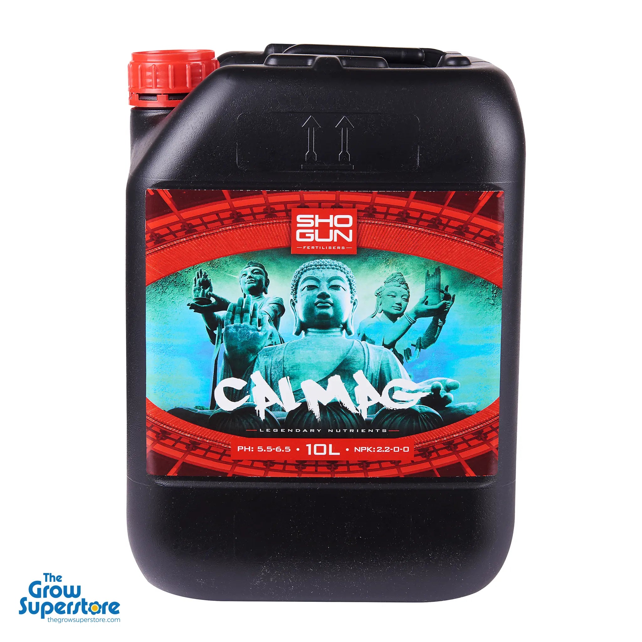 The large 10L bottle of SHOGUN Cal-Mag, a professional calcium and magnesium fertiliser for large-scale growers – thegrowsuperstore.com