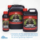 Full SHOGUN Samurai Terra Grow bottle range in 1L, 5L, and 10L sizes, showcasing nutrient packaging for soil-based plant growth – thegrowsuperstore.com