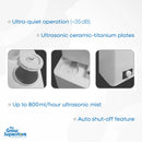 Close-up images showcasing ultra‑quiet operation, ceramic‑titanium ultrasonic plates, lid opening, and adjustable knob – thegrowsuperstore.com