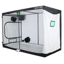 Black and white grow tent with mesh sides on a white background