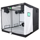 Black and white grow tent with mesh sides on a white background