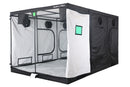 Black and white grow tent with mesh sides on a white background