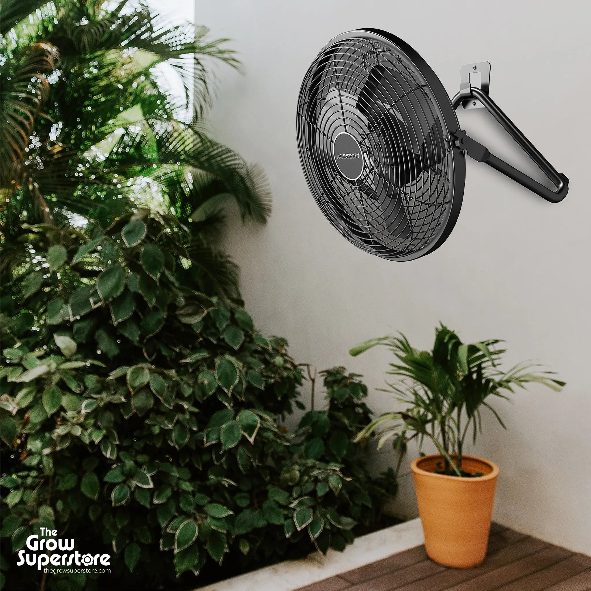 AC Infinity Cloudlift S14 wall-mounted above indoor plants for hydroponic gardening – thegrowsuperstore.com