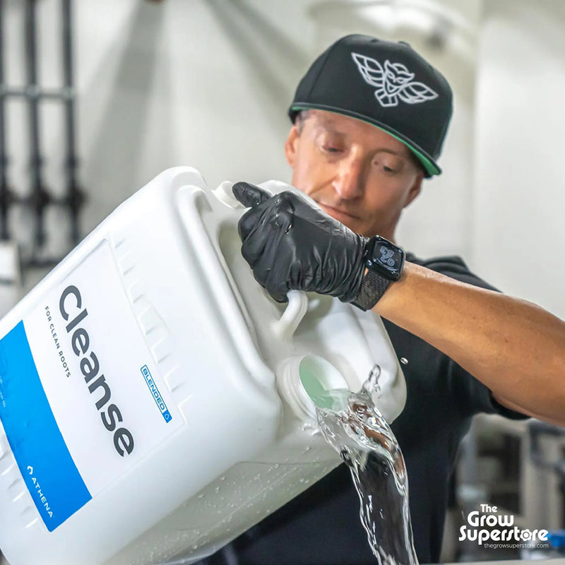 Close-up of Athena Cleanse being poured from a 1-gallon bottle into a container or mixing reservoir – thegrowsuperstore.com