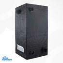 Rear‑side exterior view of the BudBox PRO L200 grow tent in black canvas, showing multiple ventilation ports – thegrowsuperstore.com