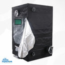 BudBox PRO XL grow tent side door open showing reflective mylar interior and ventilation ports – thegrowsuperstore.com
