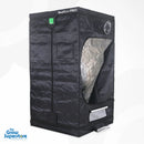 BudBox PRO XL-HL grow tent front corner view with reflective interior and irrigation flap at base – thegrowsuperstore.com