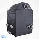 Rear view of BudBox PRO XL‑R pitched tent showing raised top ventilation ports and exterior ducting openings – thegrowsuperstore.com