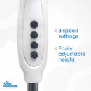 Control panel of Cyclone pedestal fan displaying four buttons for power and three speed settings – thegrowsuperstore.com