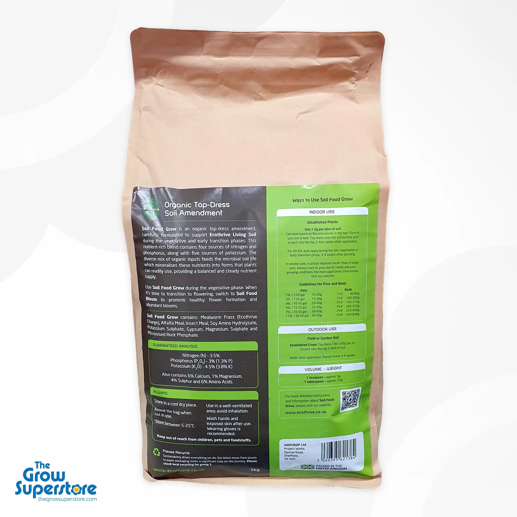 Single 1 kg pouch of Ecothrive Soil Food Grow with peel‑and‑reseal top and visible product branding – thegrowsuperstore.com
