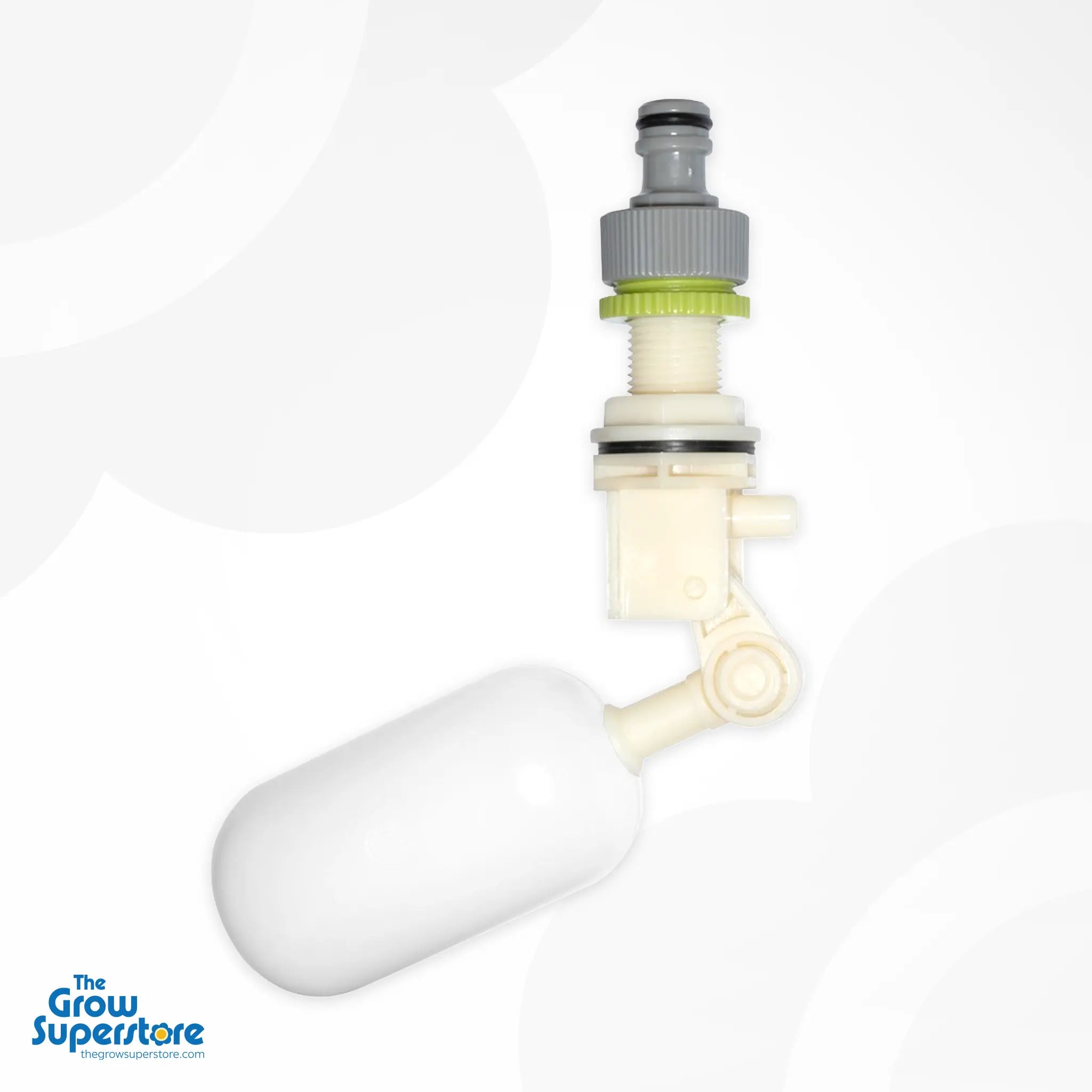Close‑up of float valve assembly connected to humidifier inlet, showing hose connector and float mechanism – thegrowsuperstore.com