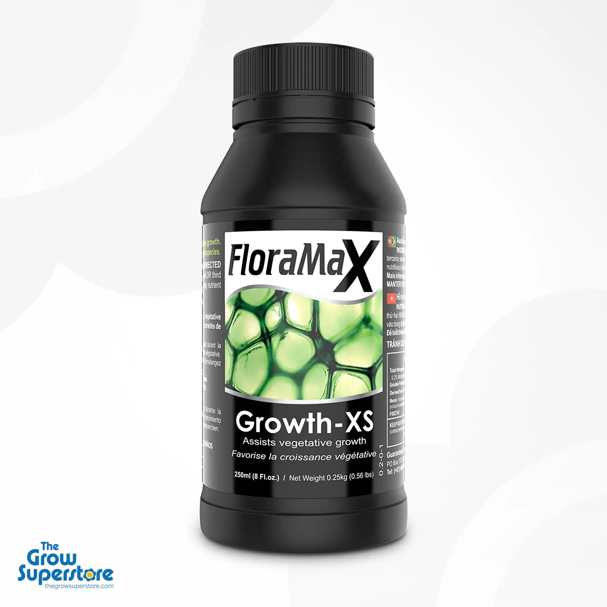 Compact 250ml FloraMax Growth-XS bottle, ideal for home or hobby growers improving veg performance – thegrowsuperstore.com
