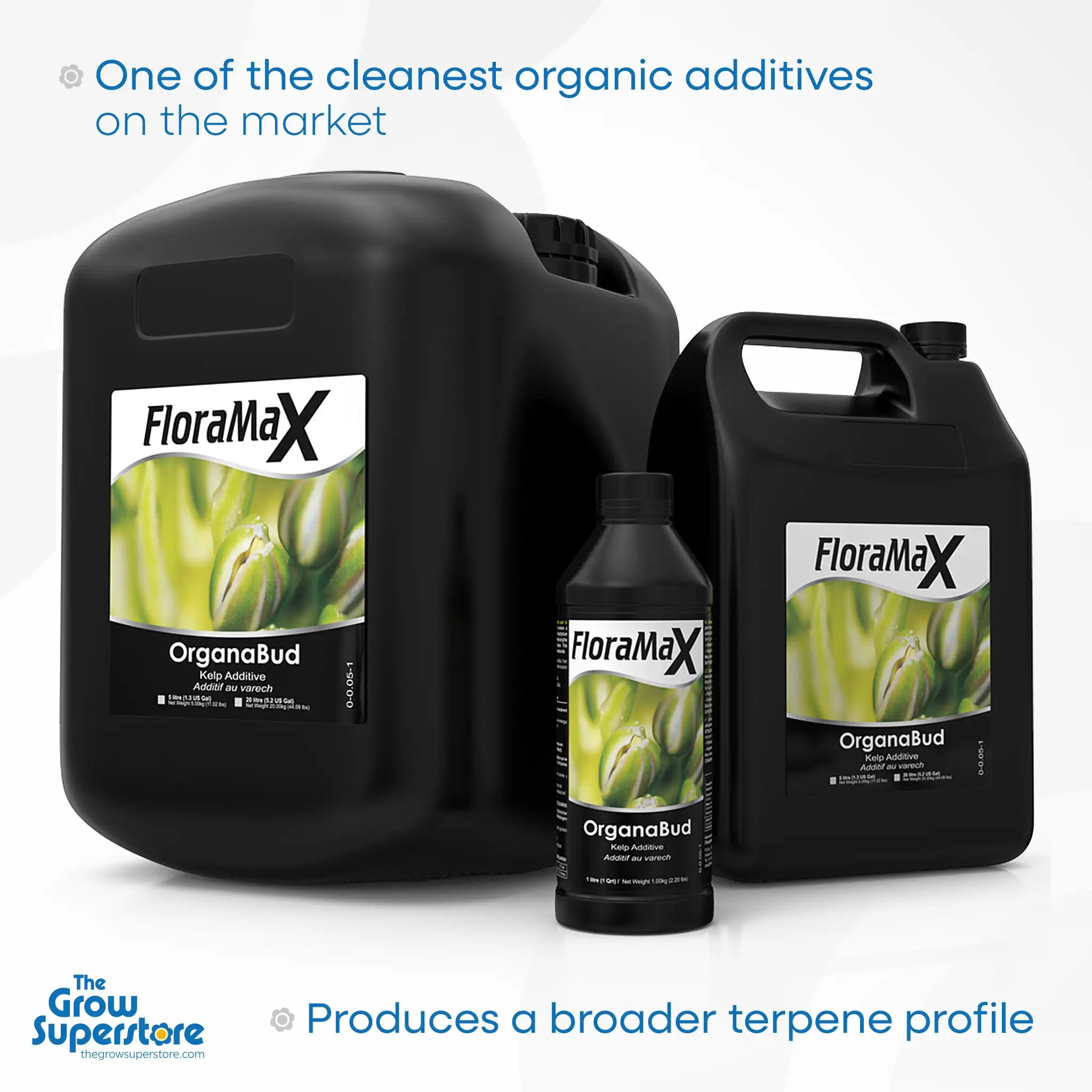 FloraMax OrganaBud in multiple sizes – ultra-clean organic kelp additive that boosts terpene and flower quality – thegrowsuperstore.com