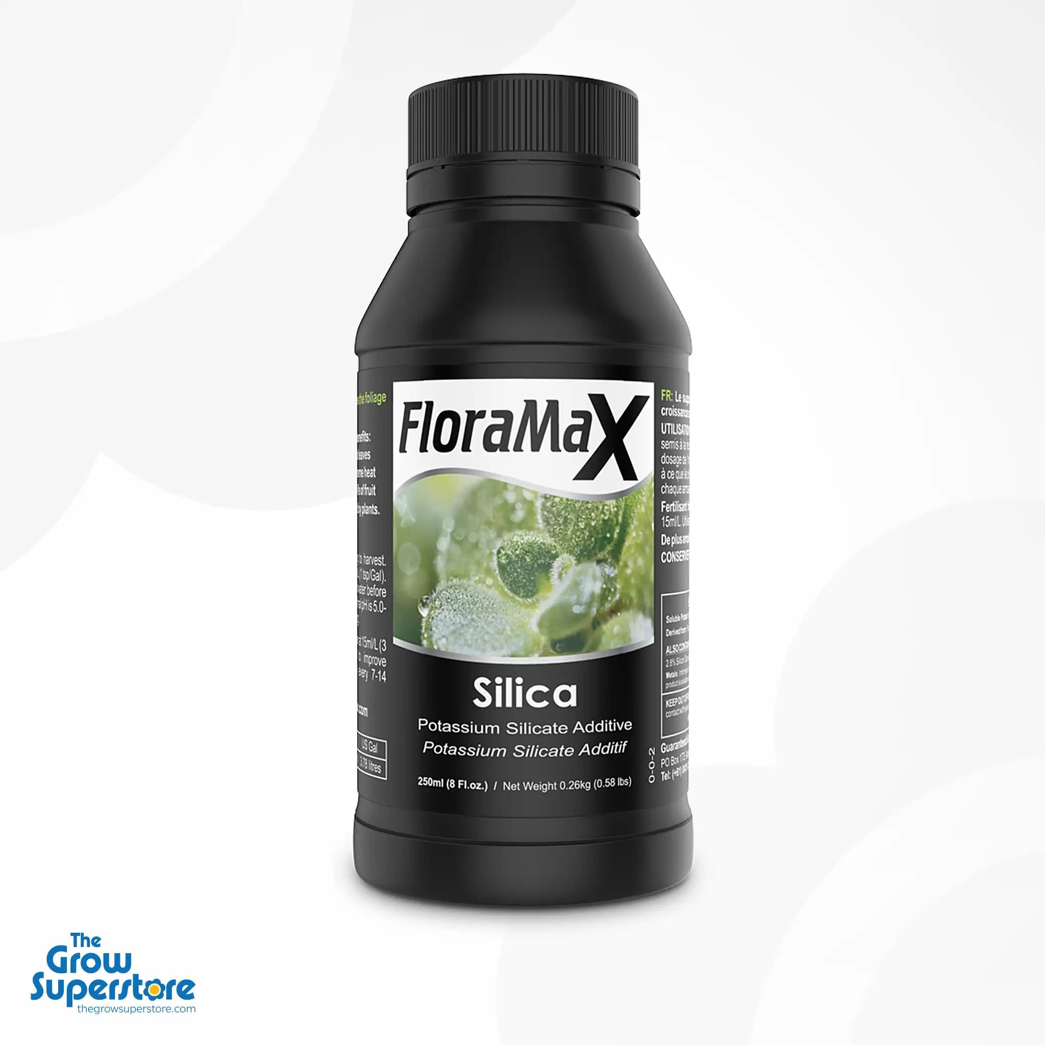 Side view of FloraMax Silica nutrient bottle – essential silica additive for hydroponics – thegrowsuperstore.com