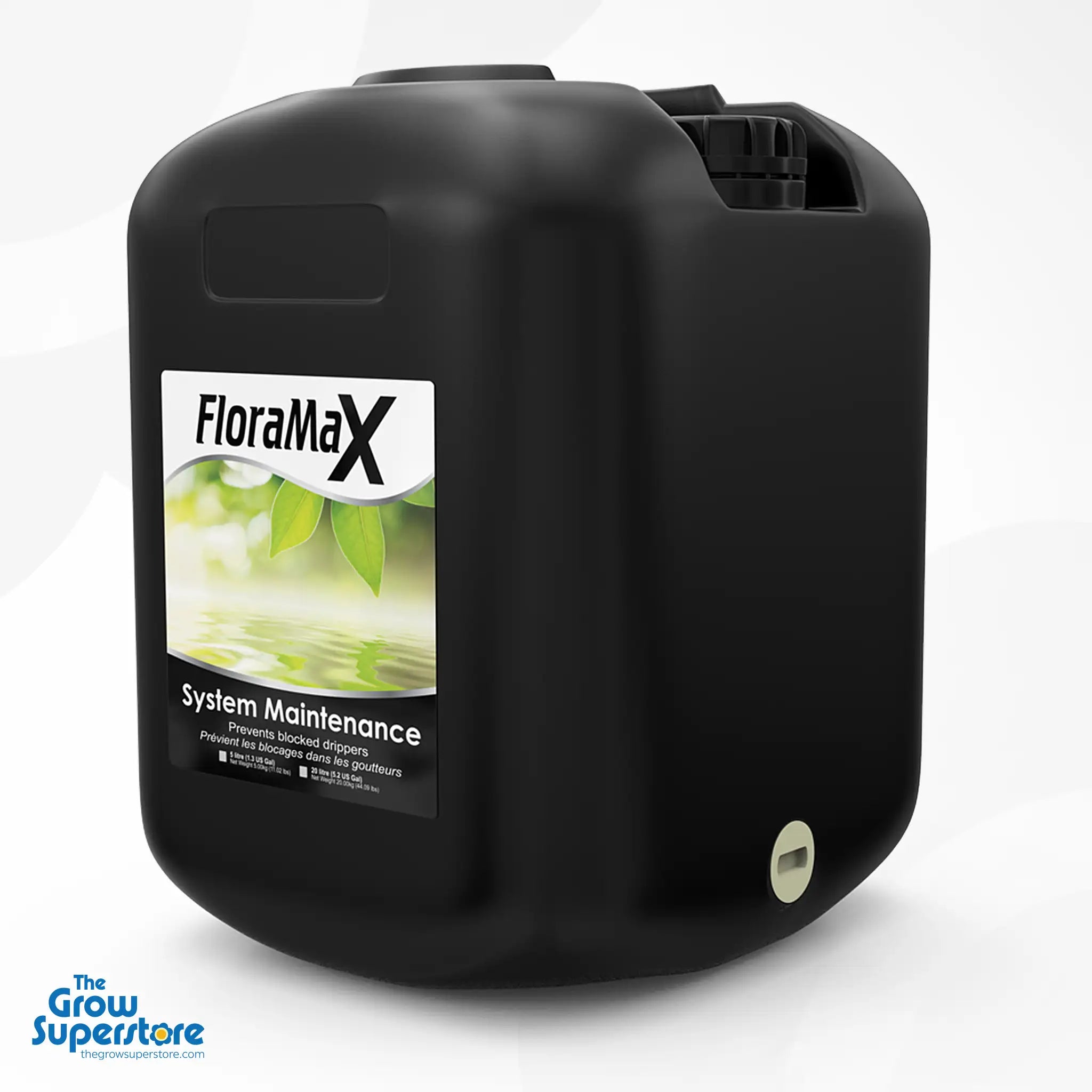 FloraMax System Maintenance in large bulk container – keeps drippers and lines clear in hydroponic setups – thegrowsuperstore.com