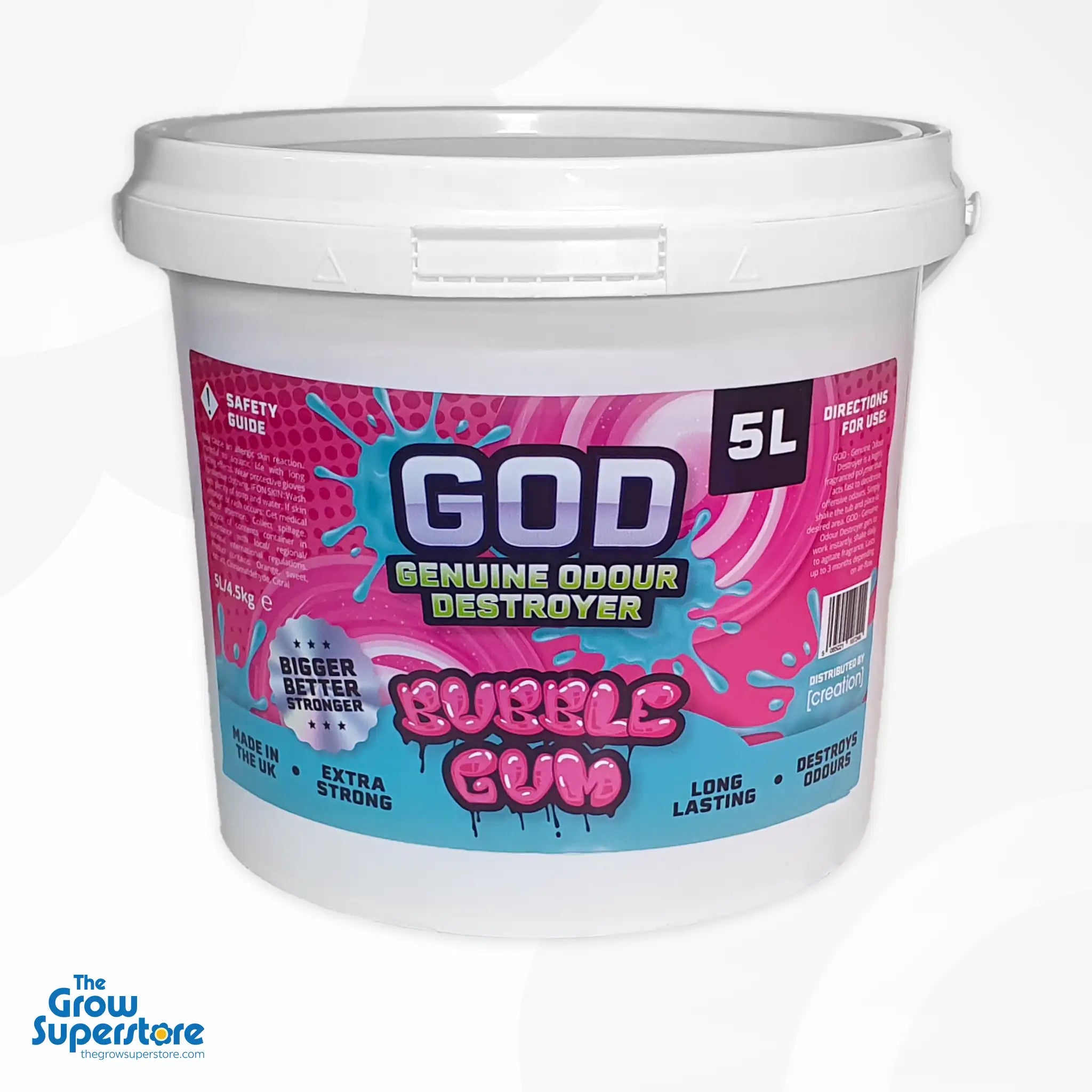 GOD Gel Bubble Gum 5L – Long-lasting gel odour neutraliser with nostalgic bubblegum fragrance. Designed for grow rooms and indoor use. Available at The Grow Superstore – thegrowsuperstore.com