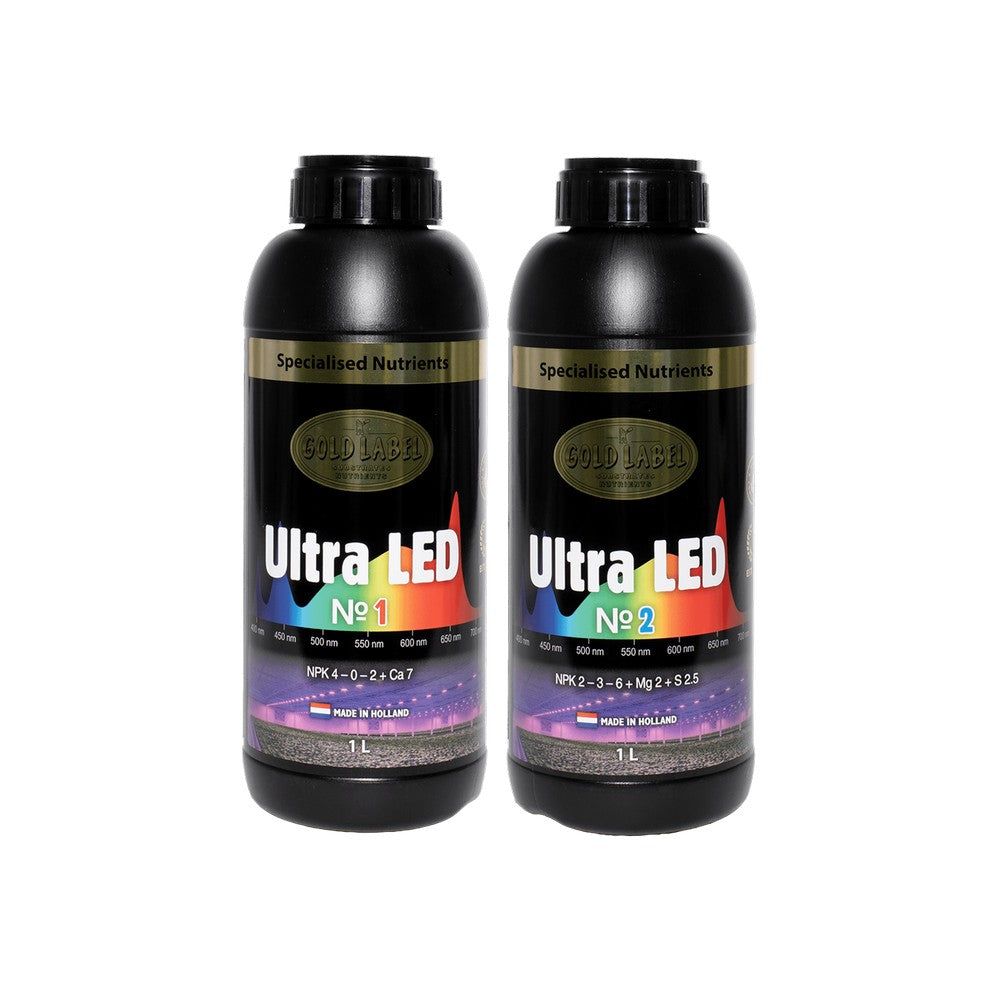 Gold Label Ultra LED No.1 Grow and No.2 Bloom liquid nutrients