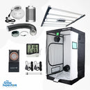 Complete hydroponic grow tent kit including Omega LED, BudBox Pro tent, Systemair fan, CarboAir filter, timer, hygrometer, ducting and hangers – thegrowsuperstore.com