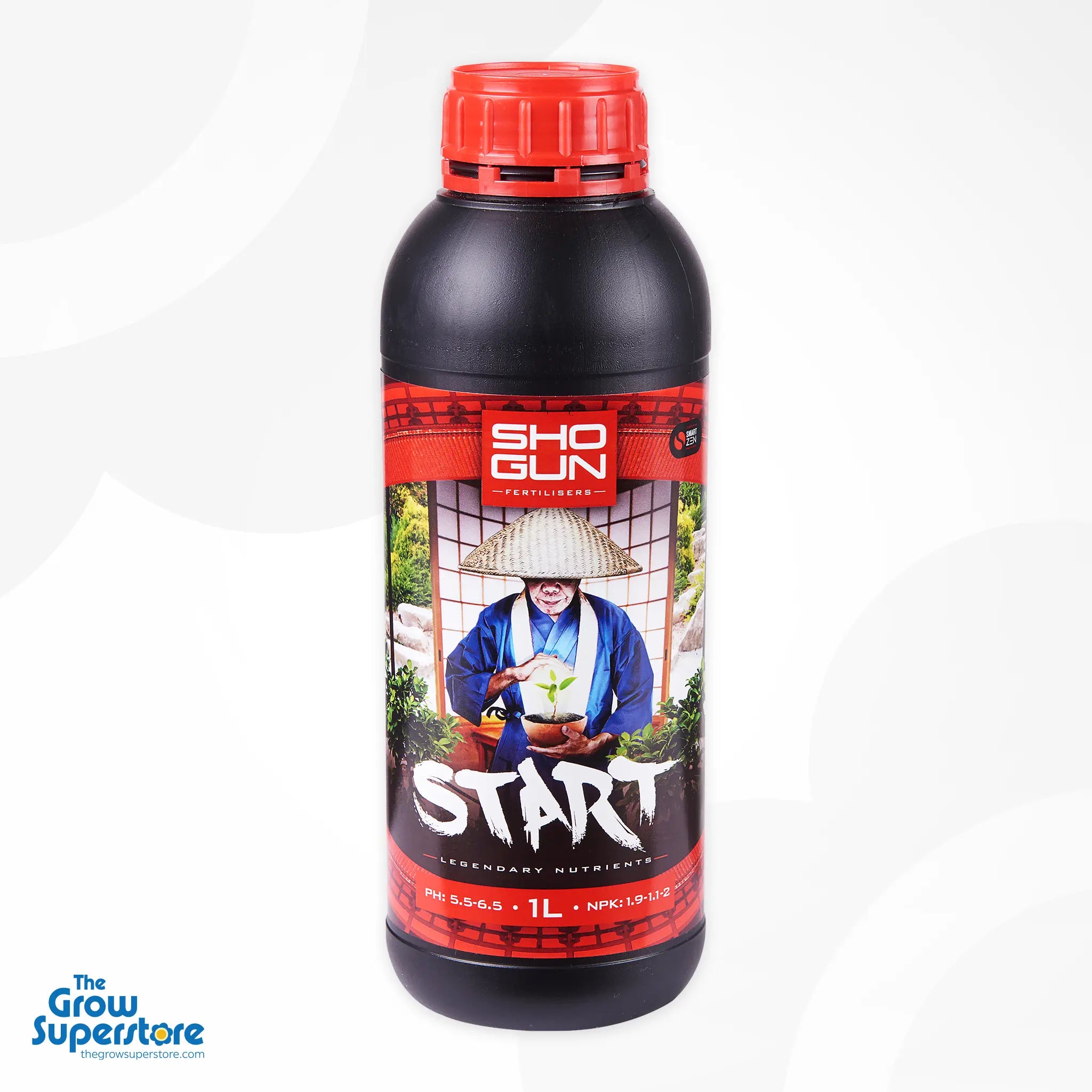 Front view of SHOGUN Start 1 L bottle with red cap and Japanese‑style label design – thegrowsuperstore.com