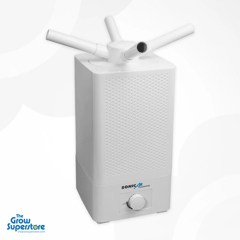 SonicAir 10 L ultrasonic humidifier showing four directional mist spouts and manual control knob – thegrowsuperstore.com
