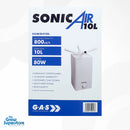 SonicAir 10 L humidifier box displaying specs 800 ml/h output, 10 L tank, 80 W power, and UK plug details – thegrowsuperstore.com