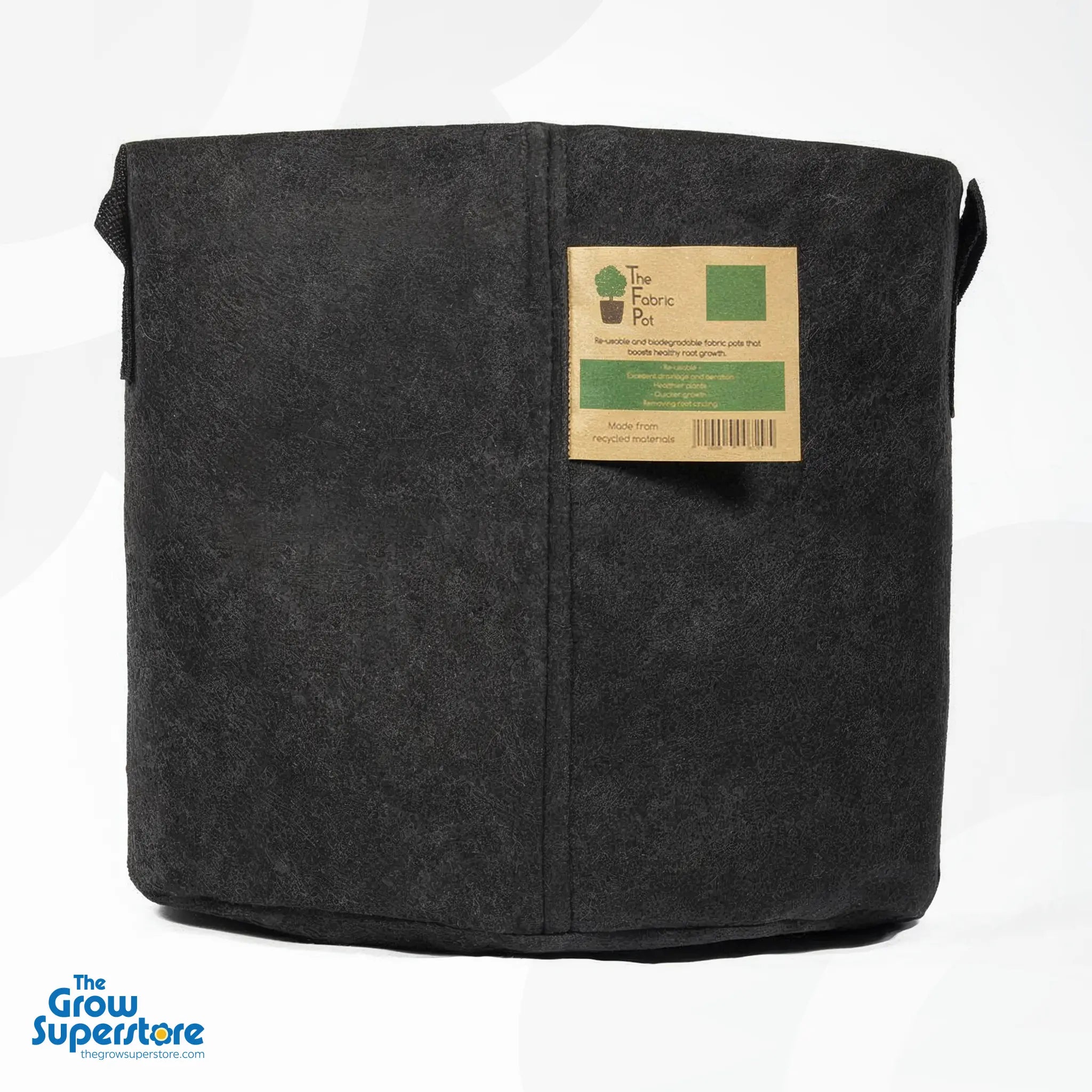 Wide 25L round black fabric pot made from recycled material – thegrowsuperstore.com