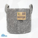 Grey round fabric pot seen from a slight angle highlighting thick handles and reinforced stitching on the sides – thegrowsuperstore.com